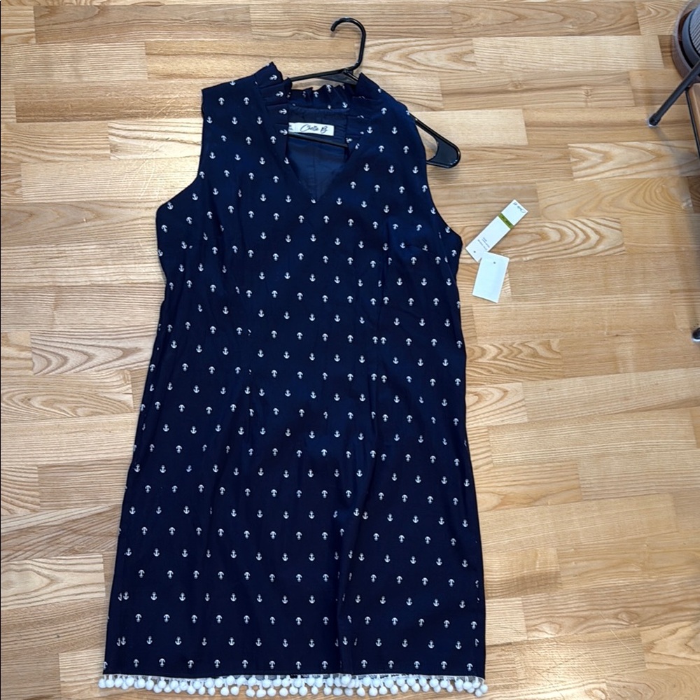 Chetta B Blue and White Sheath Mini Dress V-Neck Sleeveless
